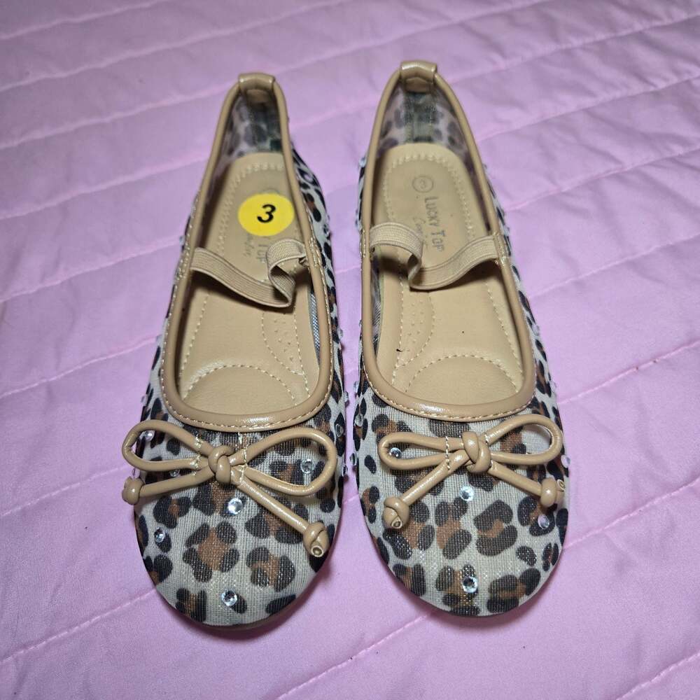 Lucky Top Girls Leopard Print Bow Mary Jane Flats Size 3